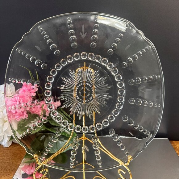Federal Glass Columbia Clear Depression Glass Platter Sunburst Etched‎ Art Deco - Picture 1 of 5